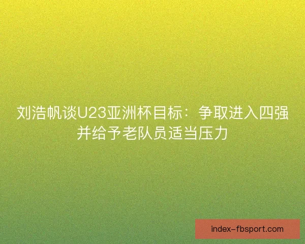 刘浩帆谈U23亚洲杯目标：争取进入四强并给予老队员适当压力